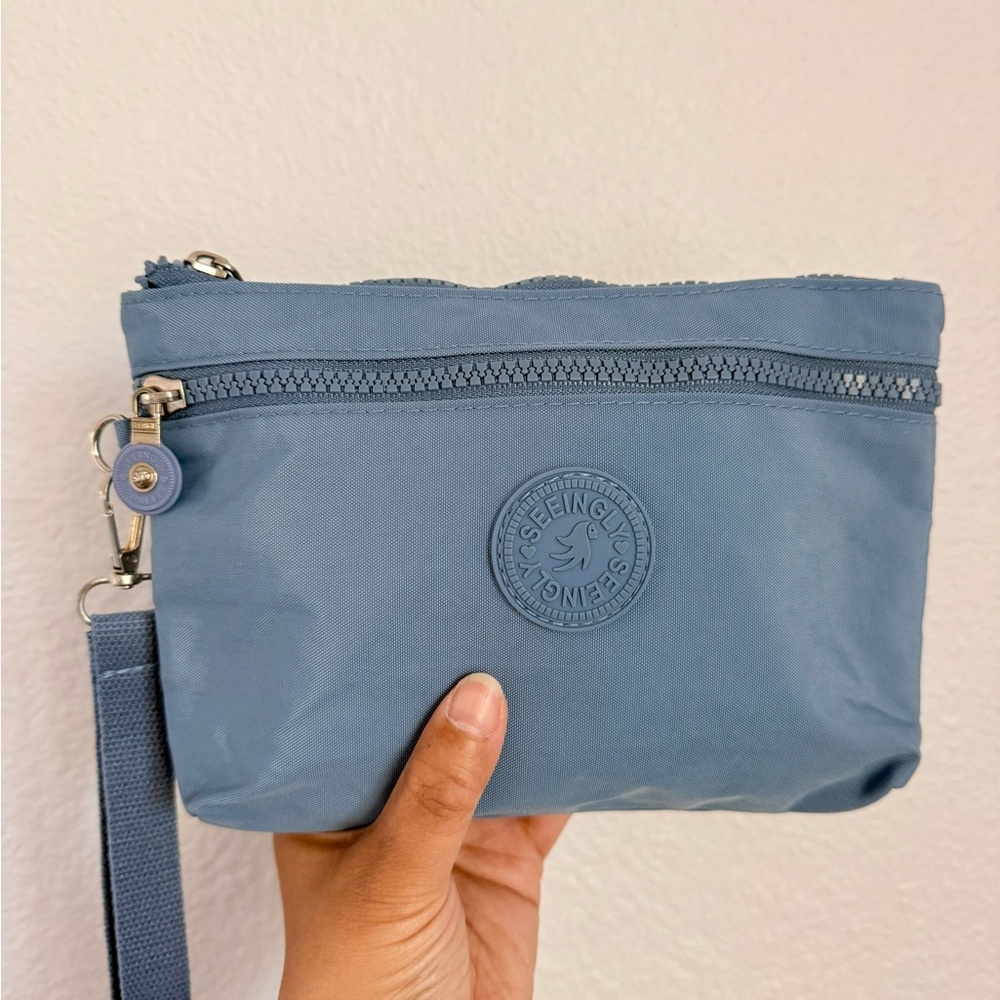 Blue Nylon Wristlet & Cute Black Coin Pouch